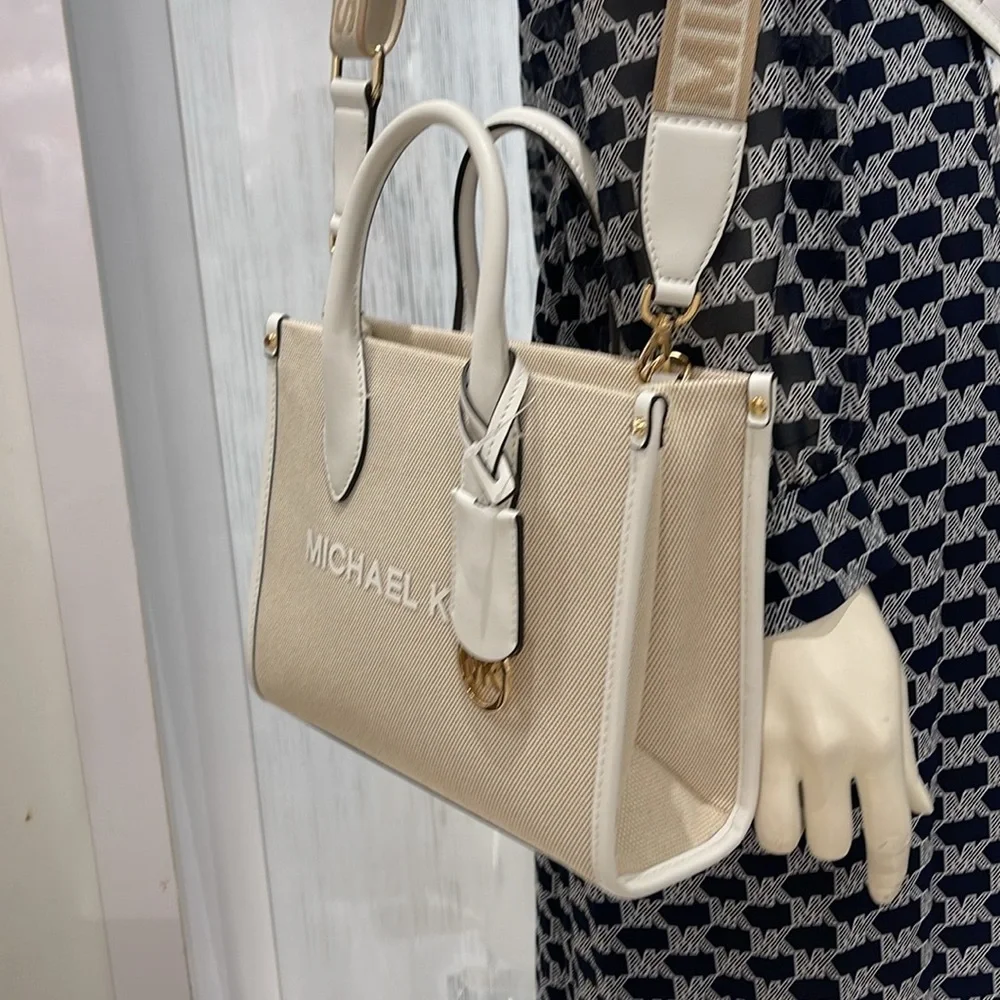 Michael Kors Mirella Small Shopper Top Zip Logo Crossbody XBODY Optic White  NW